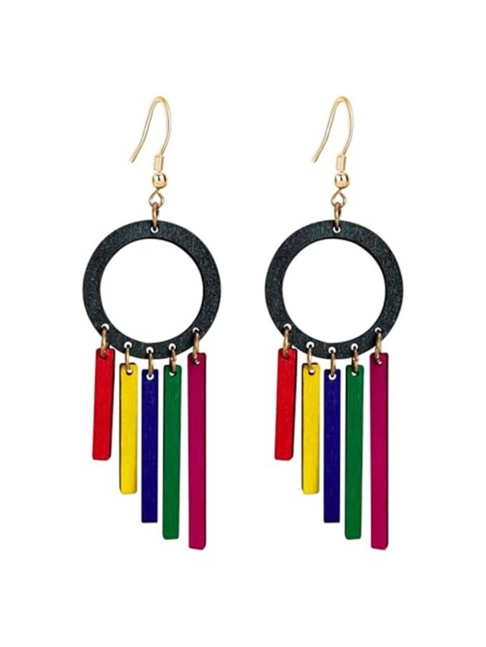 Bohemian Rainbow Wooden Dangle Earrings
